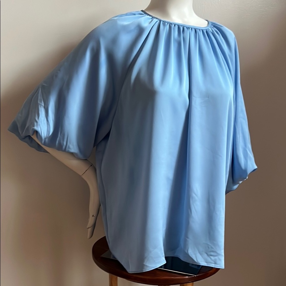 Worthington Blue Relaxed Blouse with Voluminous Sleeves